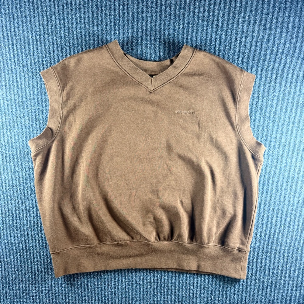 H&M Divided Mens Brown V-Neck Sweatshirt Vest Des Sports Logo Size M